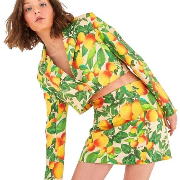 Farm Rio Orange Sands Cropped Linen Blazer L - Picture 1 of 10